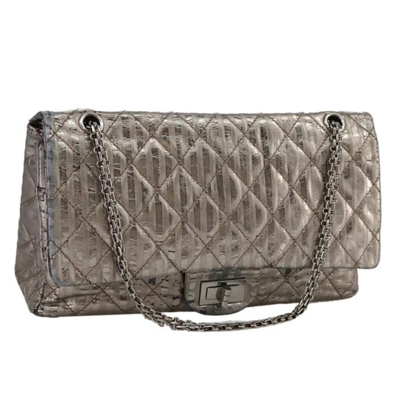 CHANEL Matelasse 25.5 Double Chain Bag Coated leather Silver tone CC Auth PP046 - Picture 1 of 16